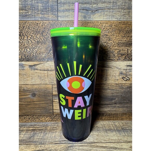2022 Starbucks Green Stay Weird Eyeball Tumbler Venti Cold Cup With Straw - Picture 1 of 10
